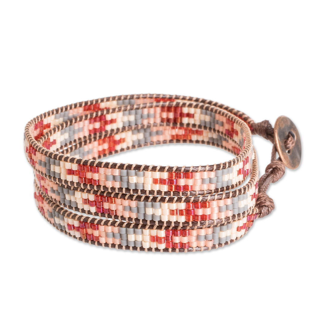 Arrow Glass Beaded Wrap Bracelet Handcrafted in Guatemala - Geometric Orientation