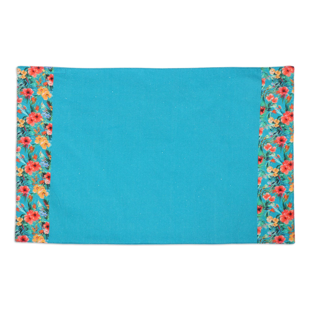 Cotton Placemats and Napkins with Floral Motif (Set of 4) - Floral Greetings