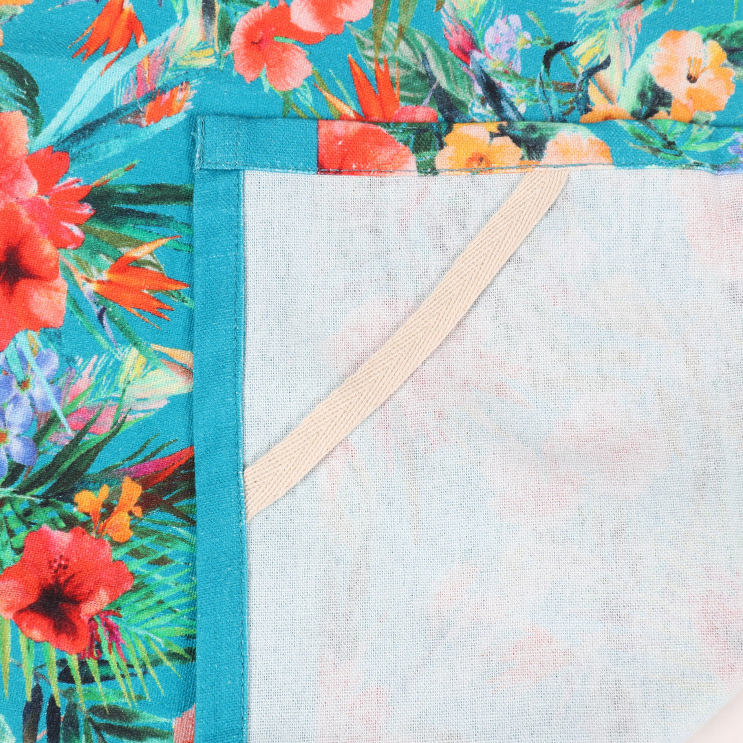 Set of 3 Turquoise Cotton Dish Towels with Floral Motifs - Floral Affection