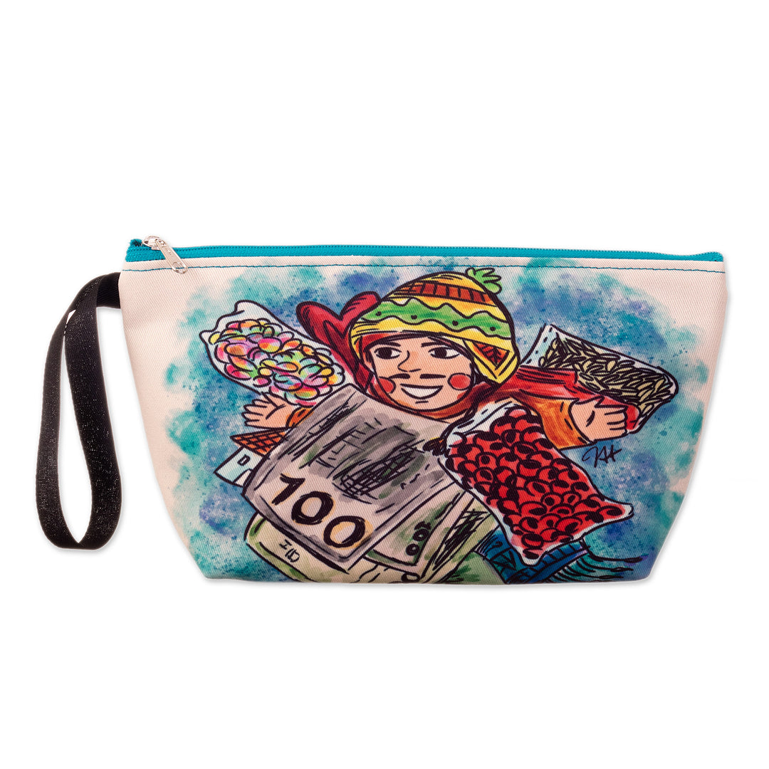 Toiletry Bag with Frugal Ekeko Print and Zippered Closure - Frugal Celebration
