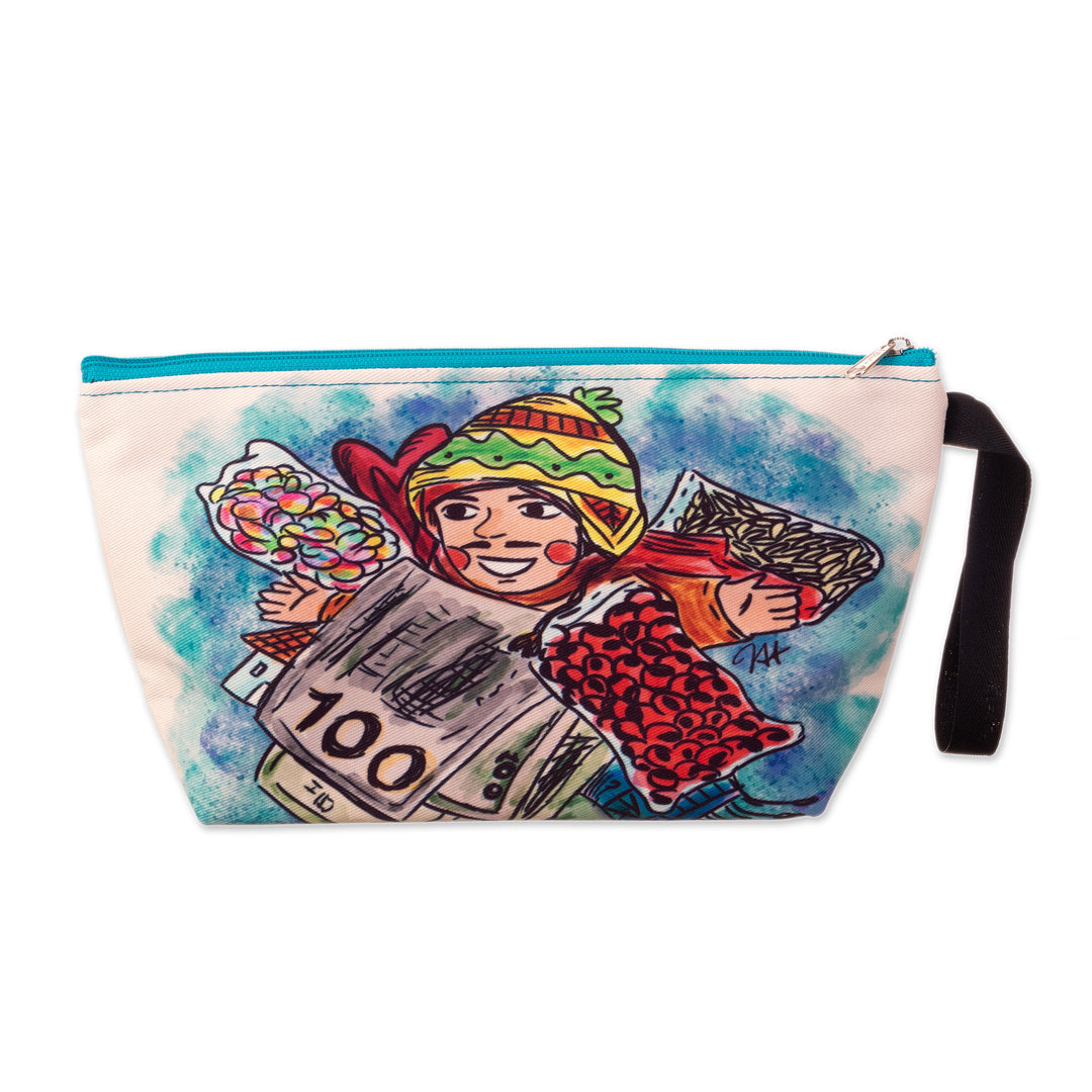 Toiletry Bag with Frugal Ekeko Print and Zippered Closure - Frugal Celebration