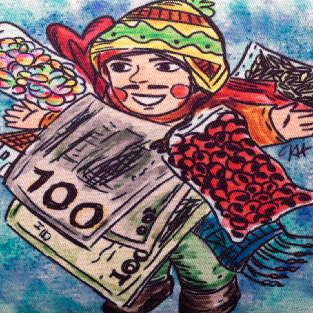 Toiletry Bag with Frugal Ekeko Print and Zippered Closure - Frugal Celebration