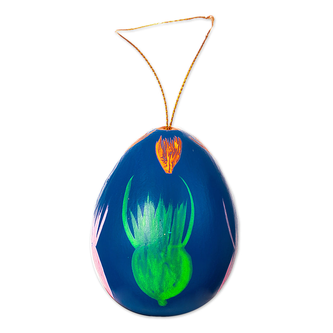 Ceramic Nativity Christmas Ornament Hand-Painted in Peru - Blue Nativity Egg