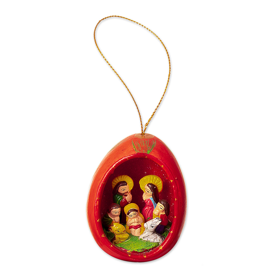 Red Ceramic Nativity Christmas Ornament Hand-Painted in Peru - Crimson Nativity Egg