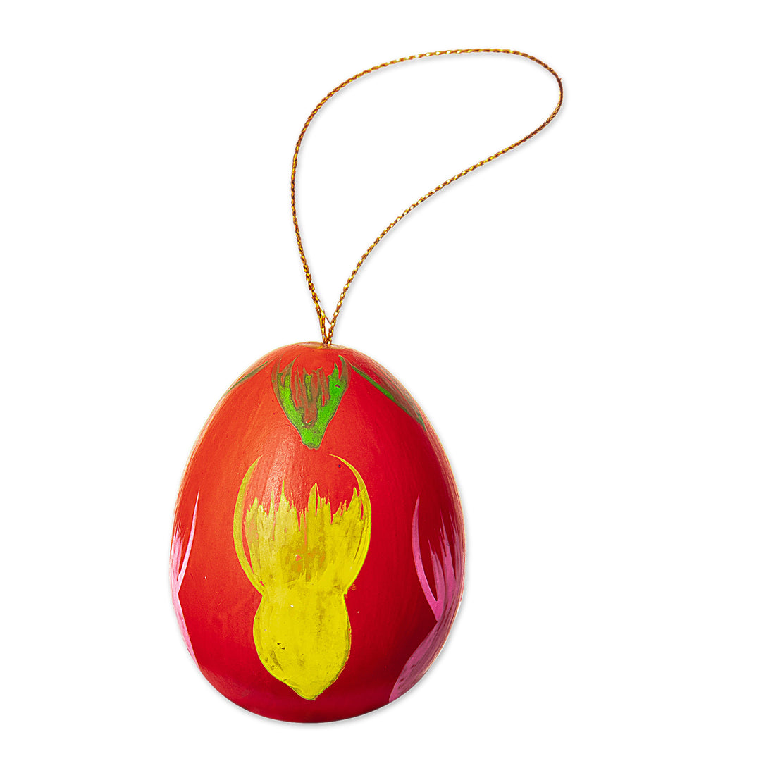Red Ceramic Nativity Christmas Ornament Hand-Painted in Peru - Crimson Nativity Egg