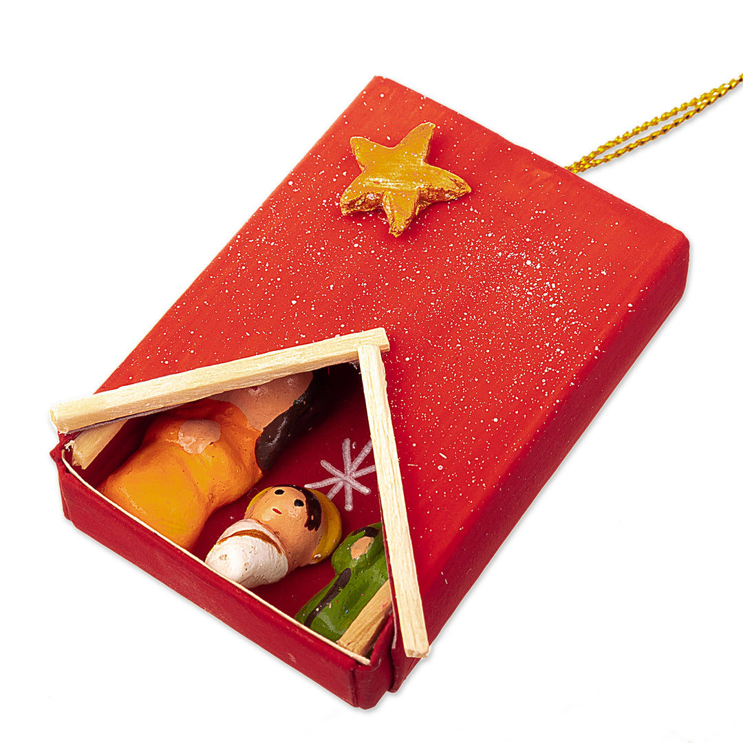 Eco-friendly Red Nativity Christmas Ornament - Bright Nativity Morning