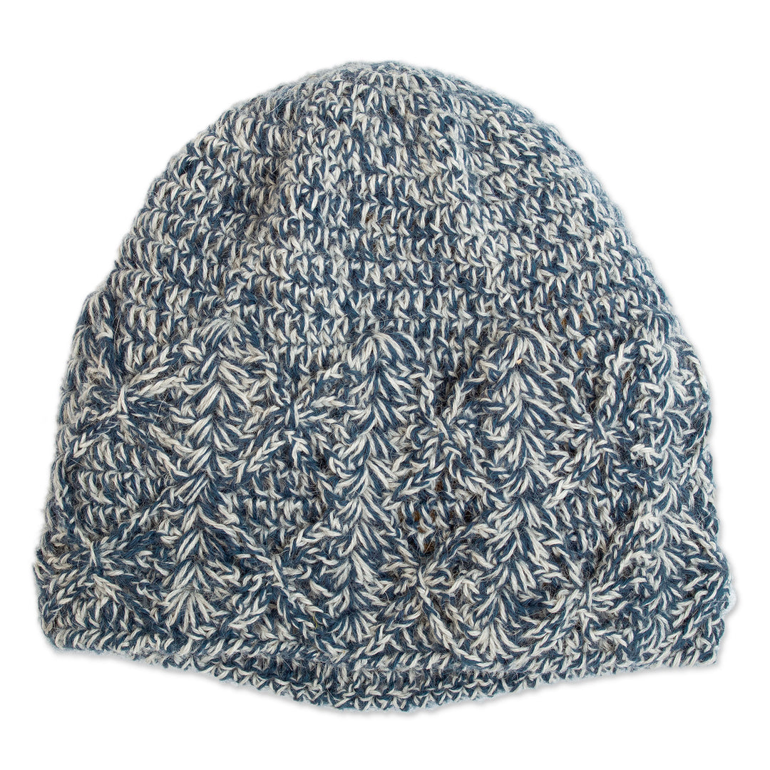 Handcrafted Crocheted 100% Alpaca Hat in Blue and Grey - Cozy Blue