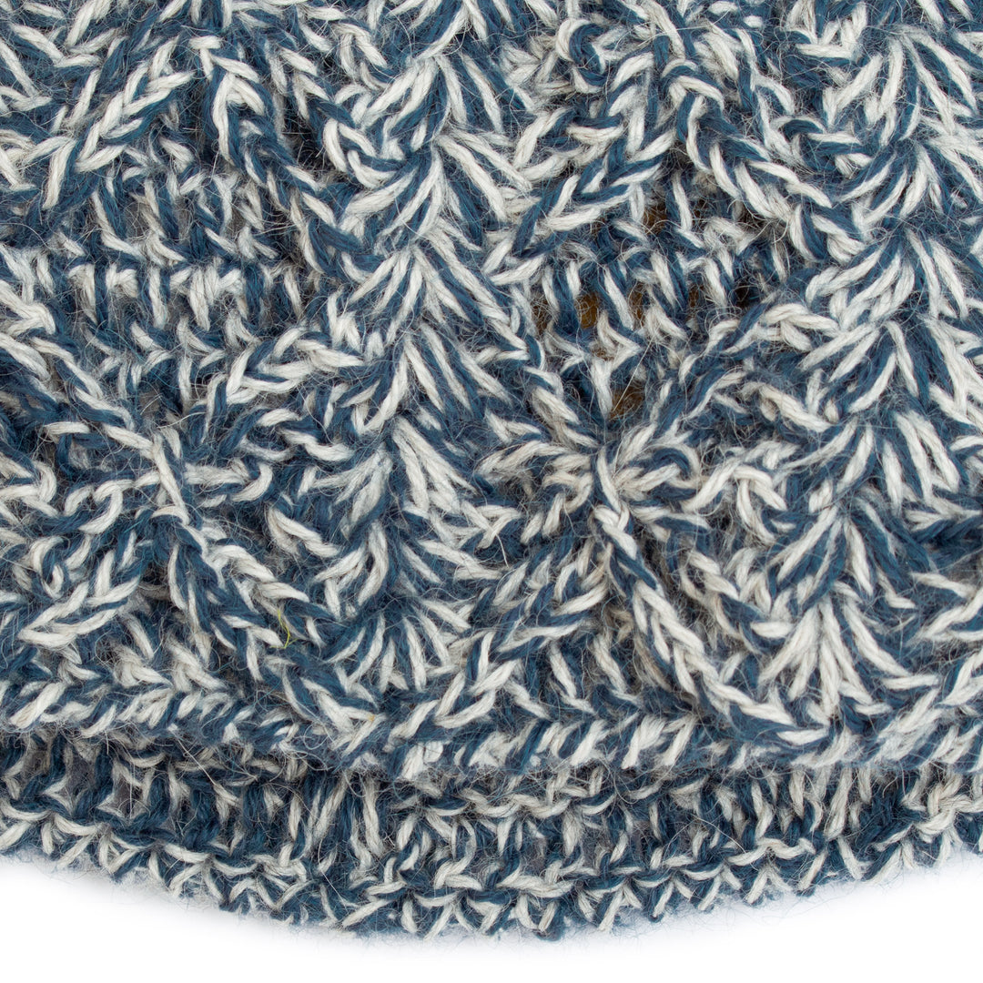 Handcrafted Crocheted 100% Alpaca Hat in Blue and Grey - Cozy Blue