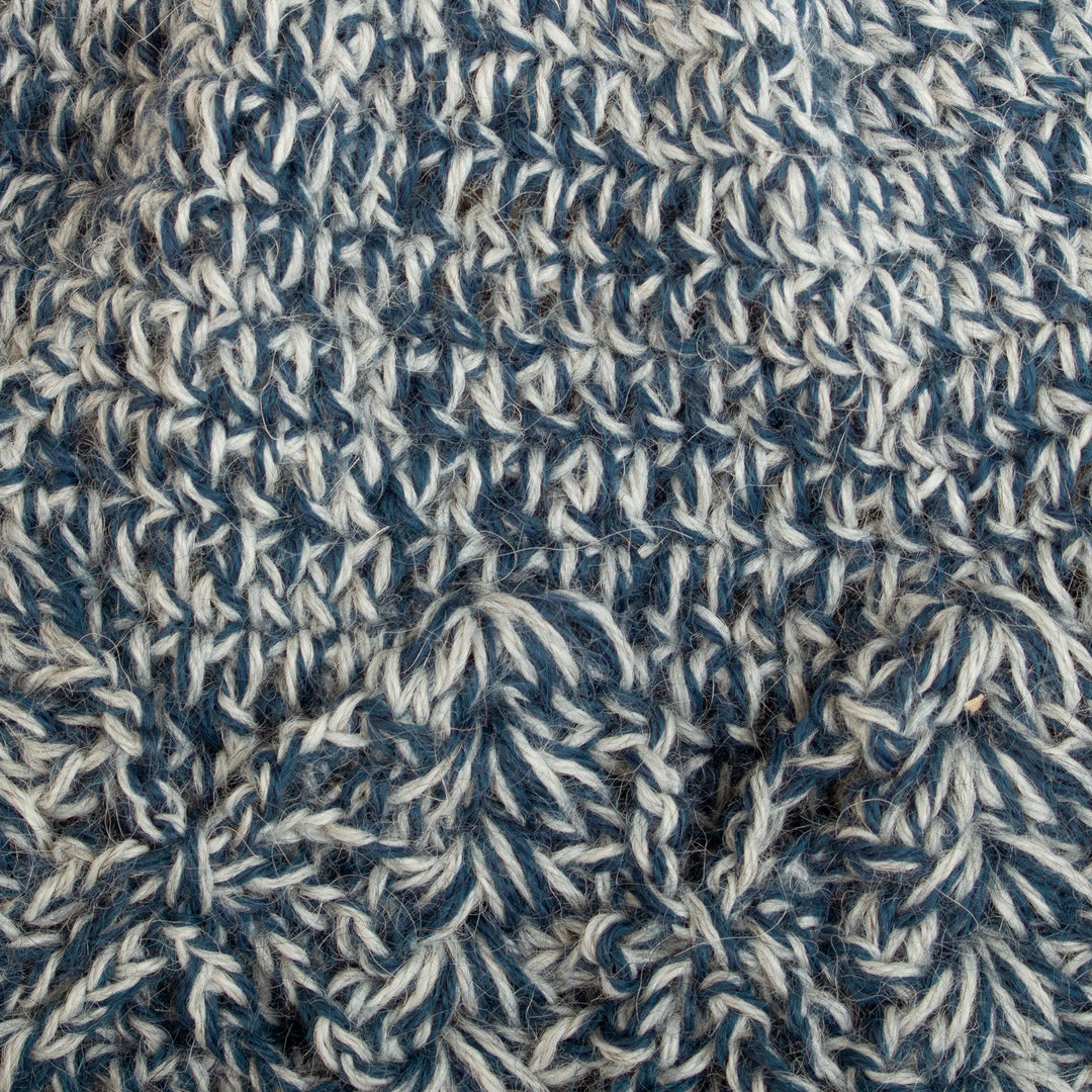 Handcrafted Crocheted 100% Alpaca Hat in Blue and Grey - Cozy Blue