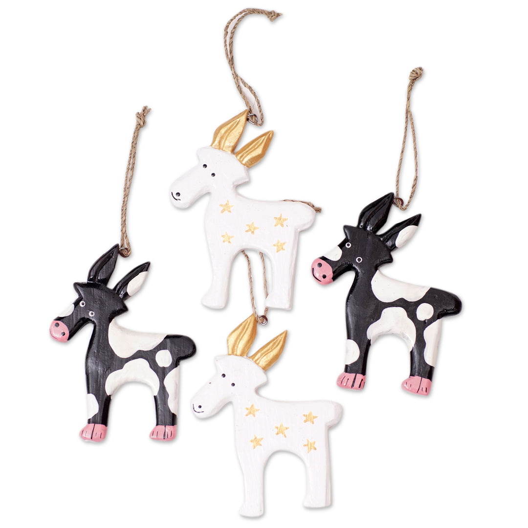 Set of 4 Hand-Painted Deer Ornaments Crafted from Wood - Magic Deers