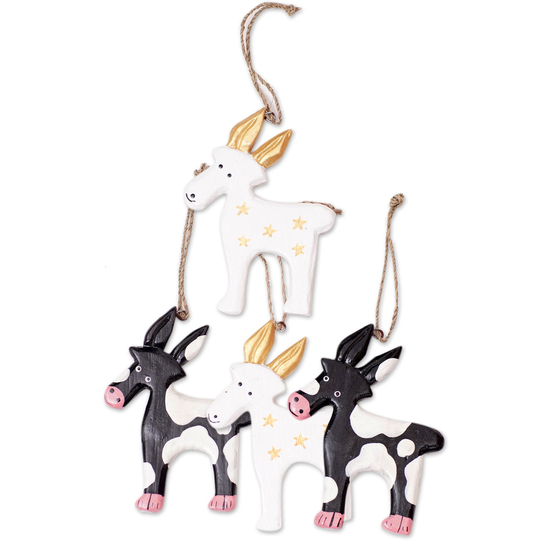 Set of 4 Hand-Painted Deer Ornaments Crafted from Wood - Magic Deers