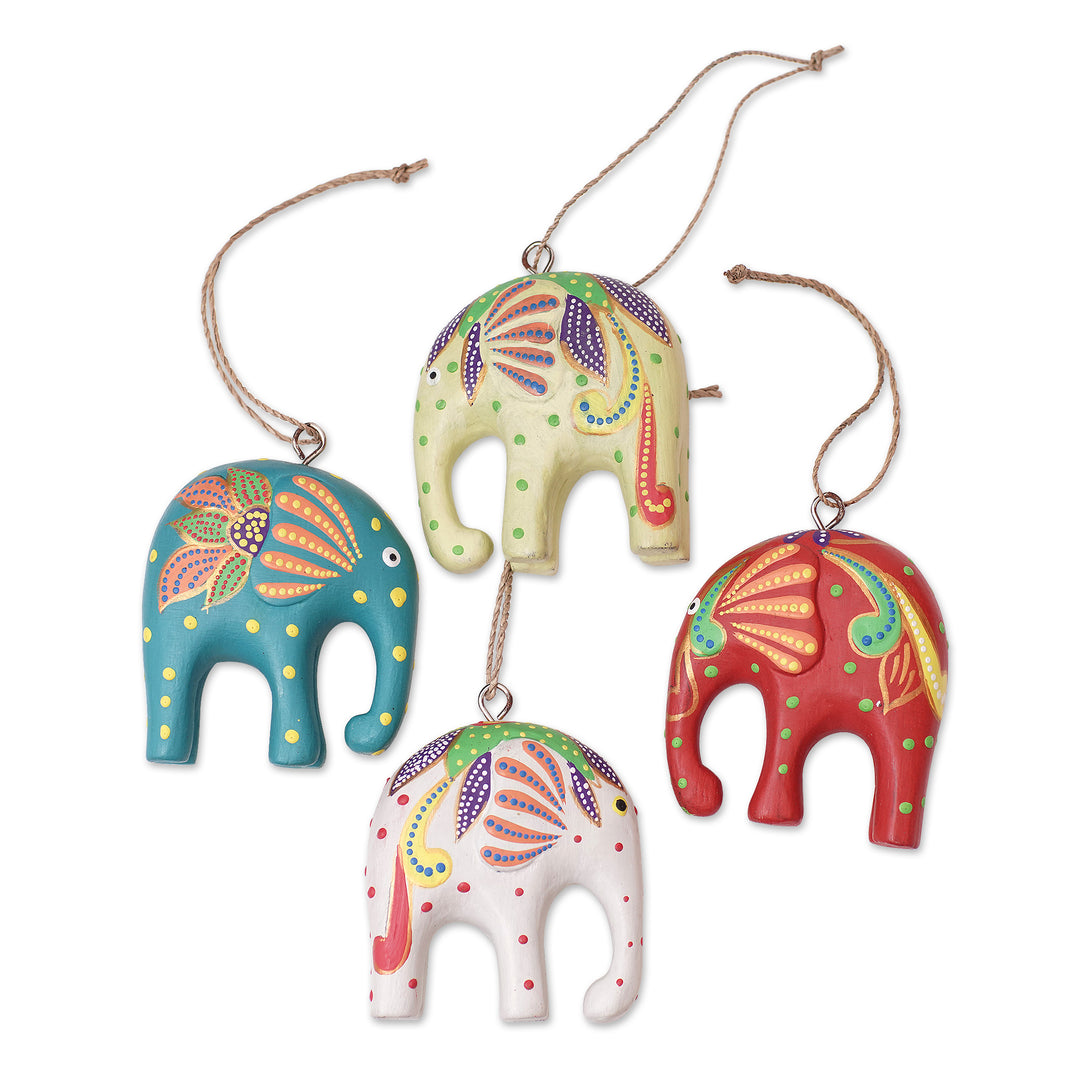 Handcrafted Elephant Wood Ornaments from Bali (Set of 4) - Happy Trunks