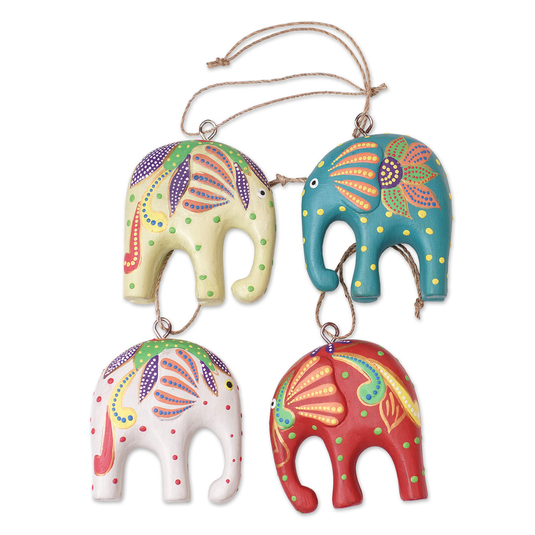 Handcrafted Elephant Wood Ornaments from Bali (Set of 4) - Happy Trunks