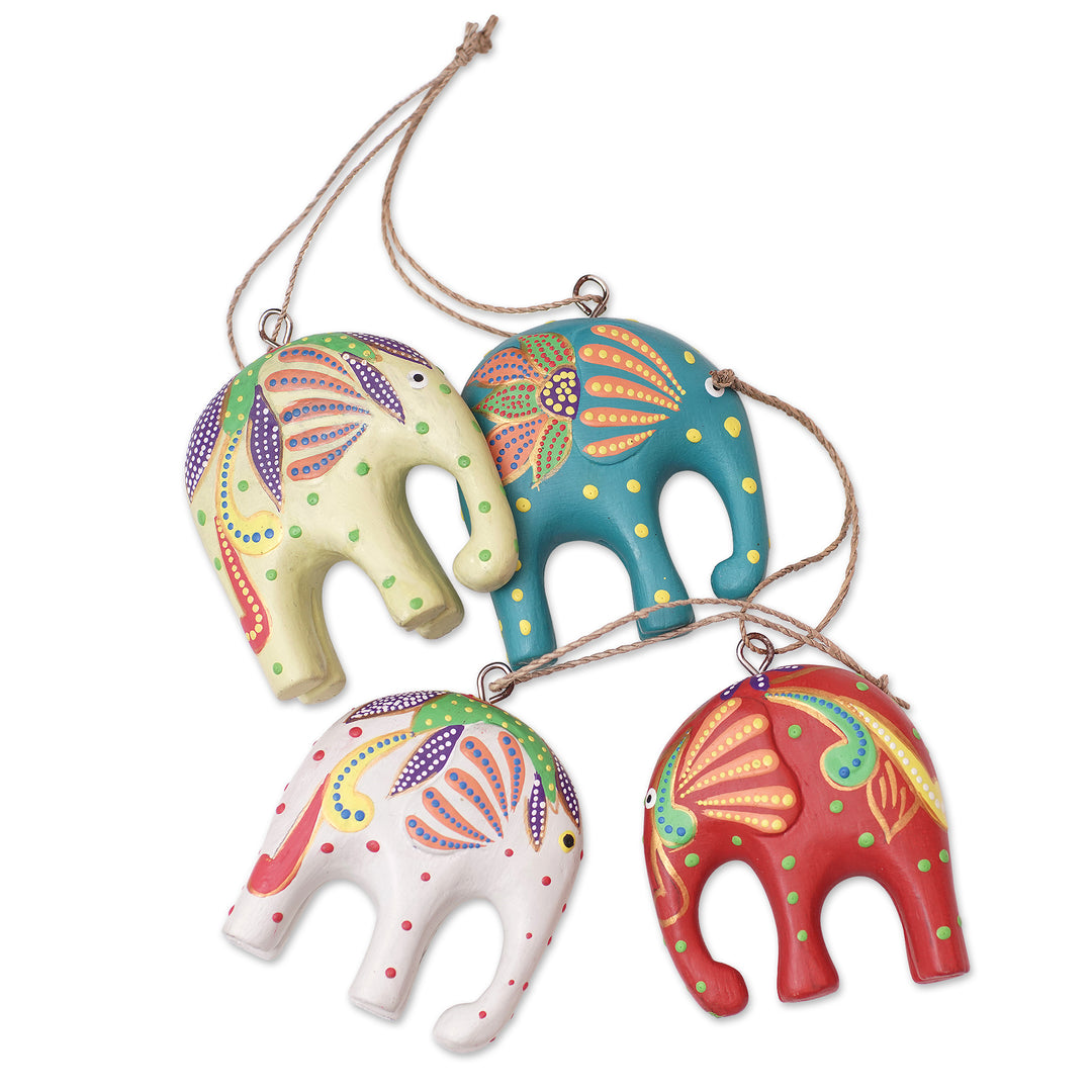 Handcrafted Elephant Wood Ornaments from Bali (Set of 4) - Happy Trunks