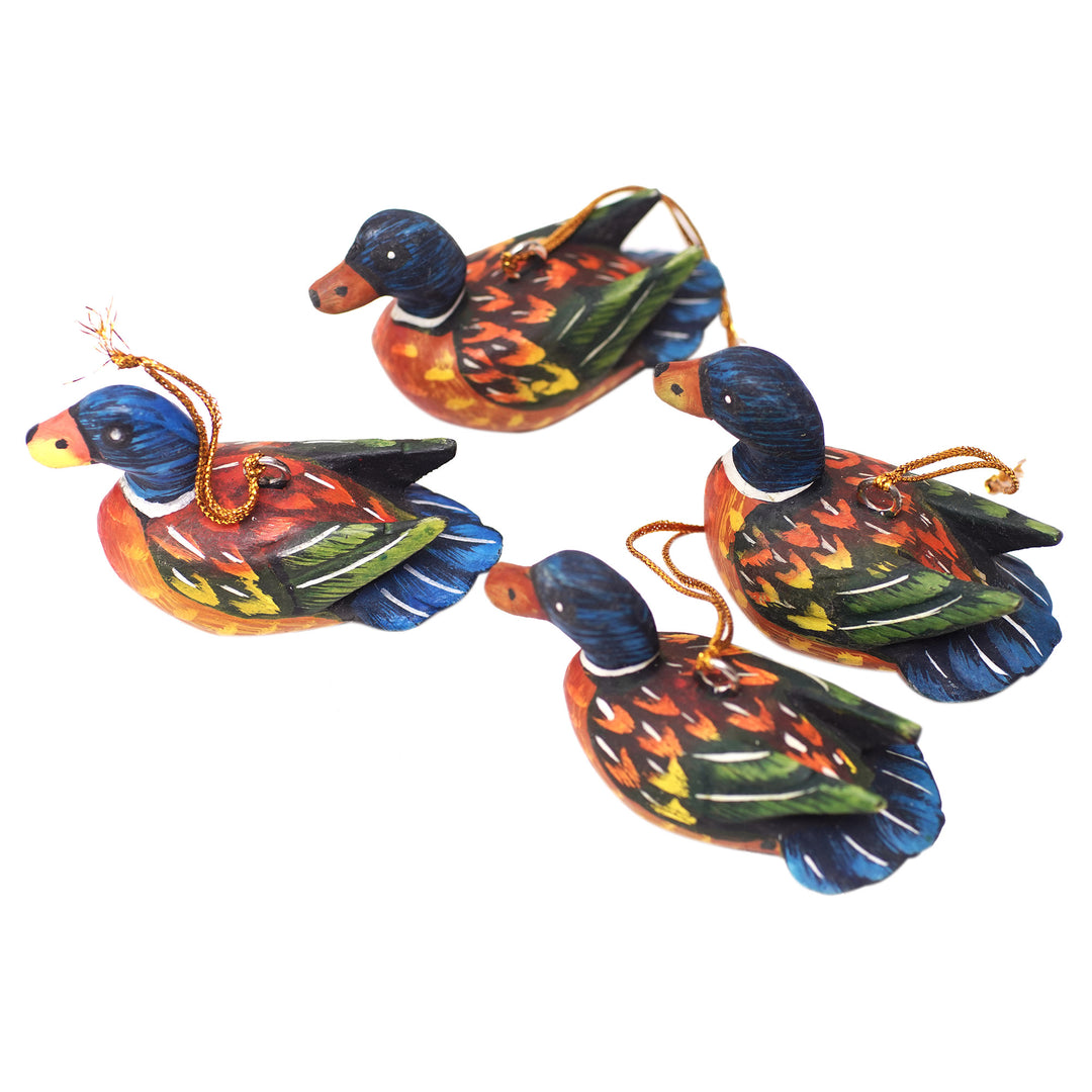 Handcrafted Jempinis Wood Duck Ornaments (Set of 4) - Dazzling Plumage