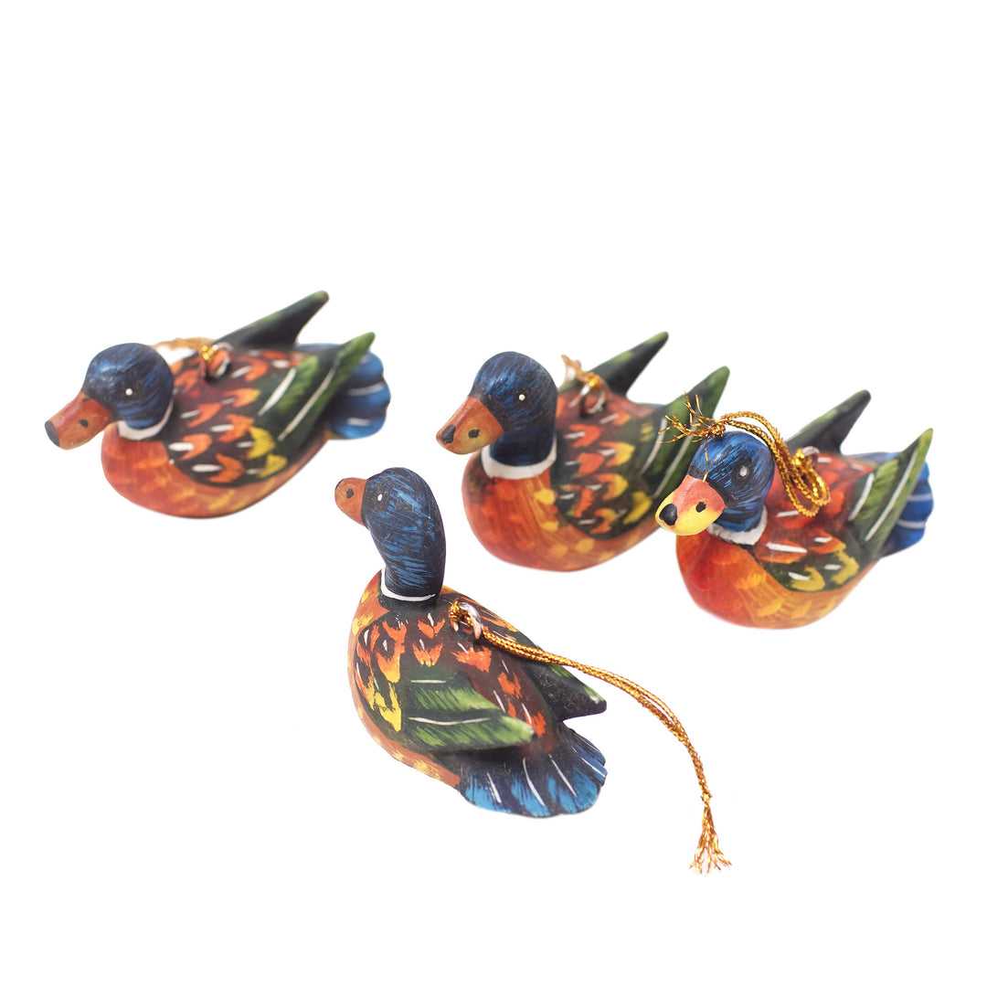 Handcrafted Jempinis Wood Duck Ornaments (Set of 4) - Dazzling Plumage