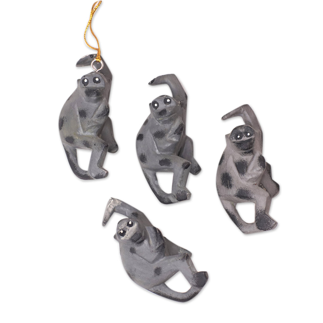 Handcrafted Jempinis Wood Monkey Ornaments (Set of 4) - Jungle Celebration
