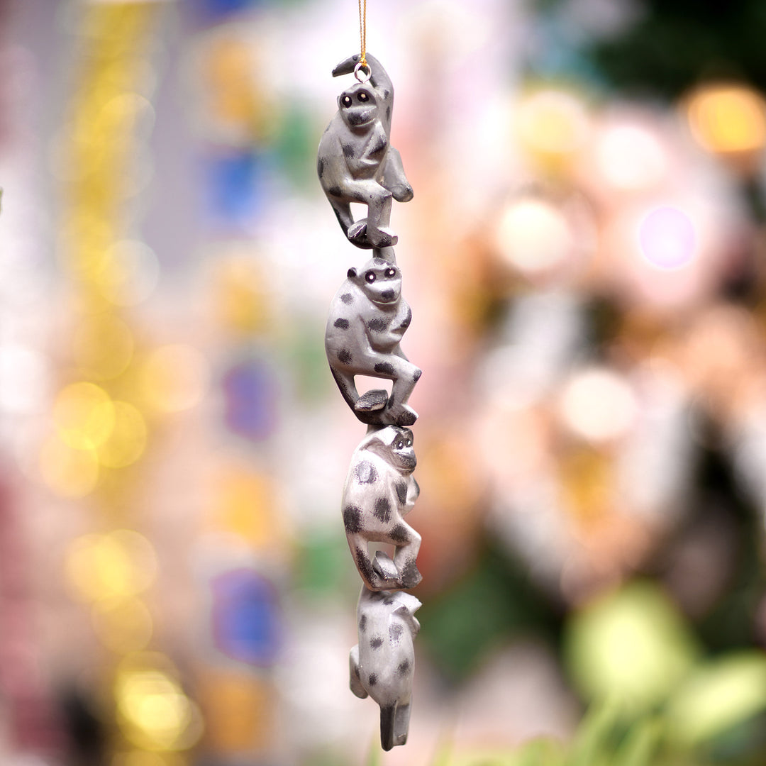 Handcrafted Jempinis Wood Monkey Ornaments (Set of 4) - Jungle Celebration