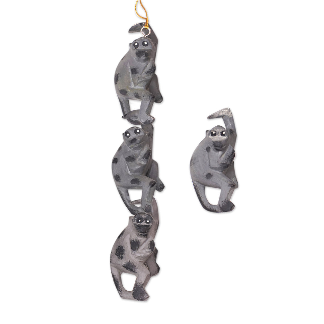 Handcrafted Jempinis Wood Monkey Ornaments (Set of 4) - Jungle Celebration