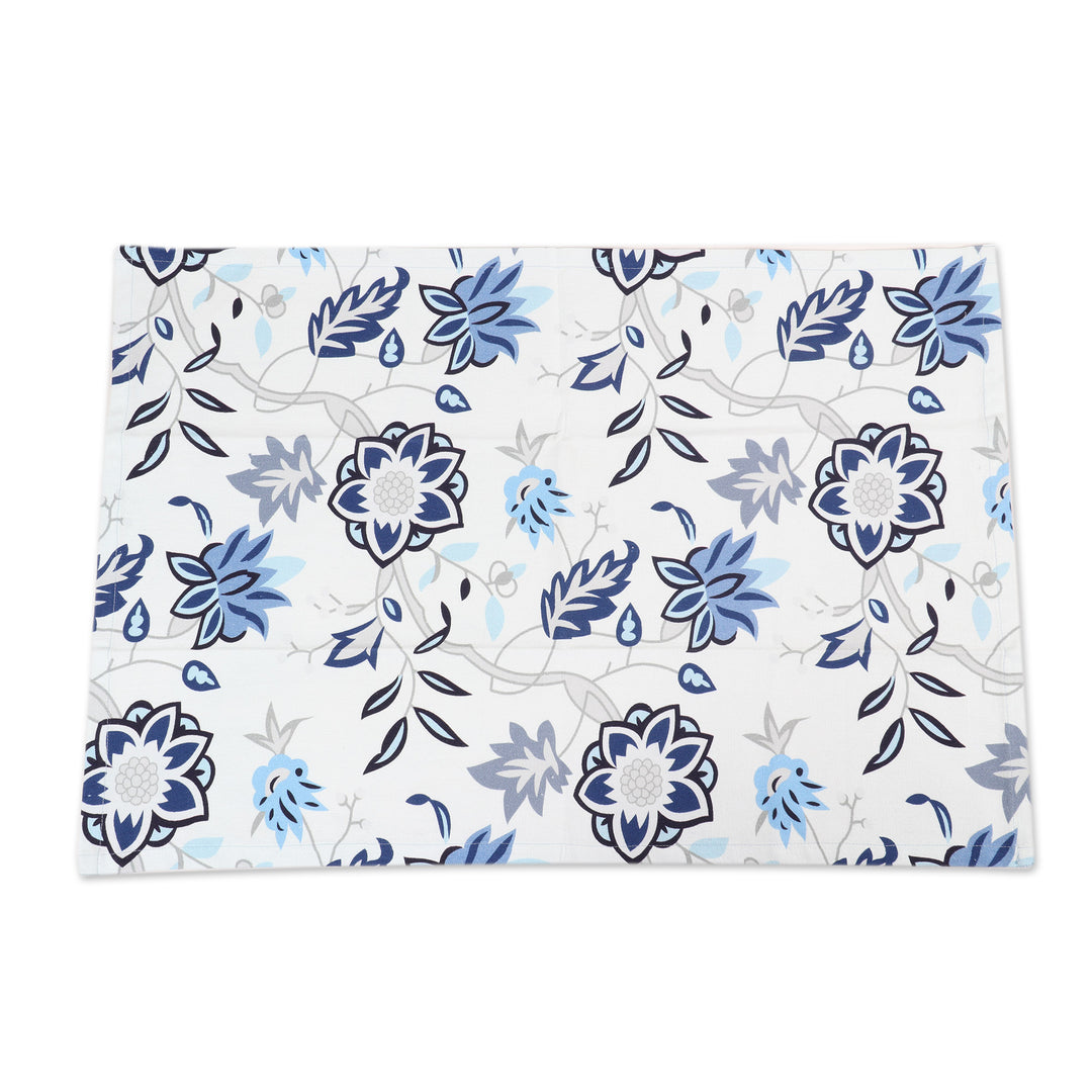 Set of 3 Cotton Towels with Blue Floral Design from India - Floral Blue