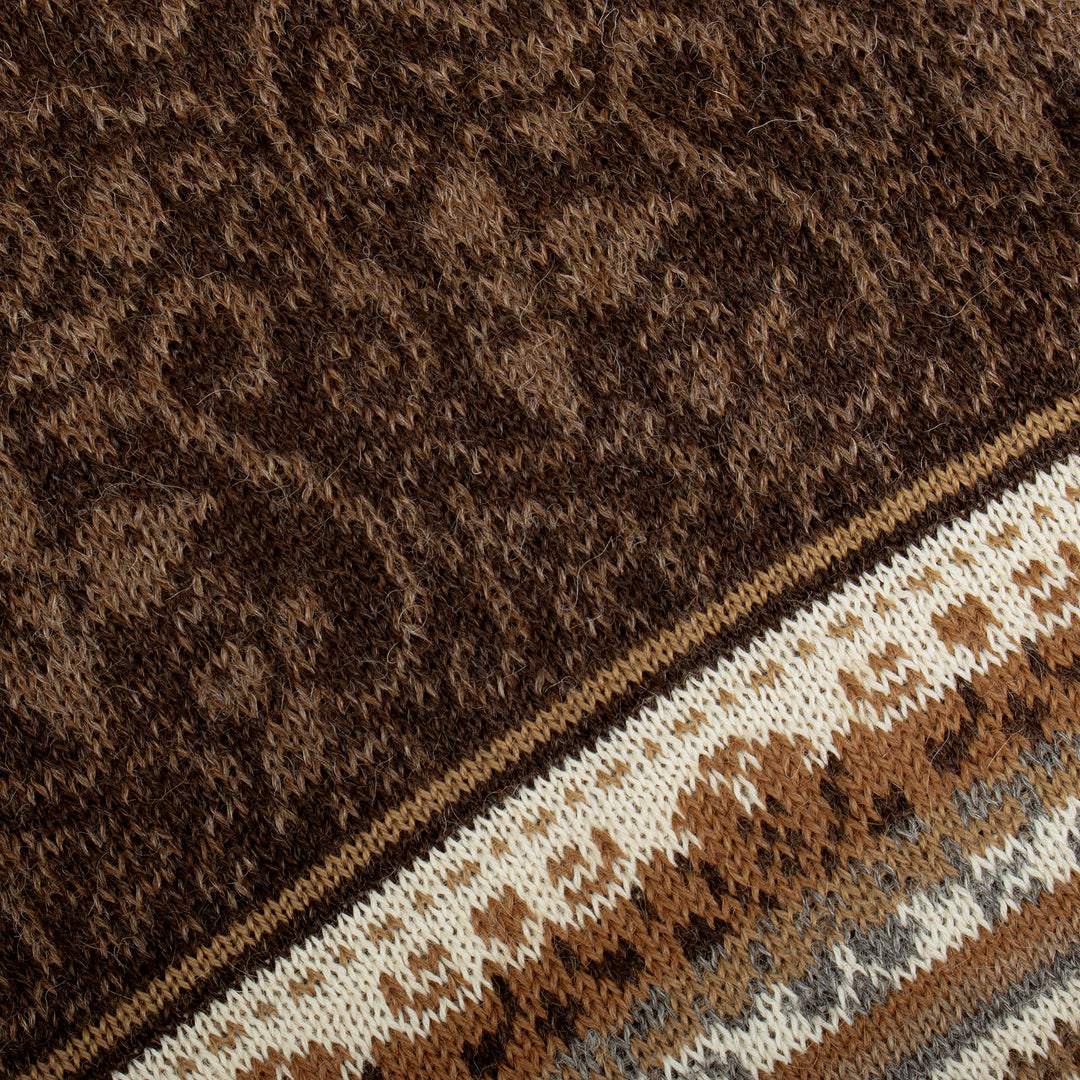 Brown and Ivory 100% Alpaca Scarf with Floral Motifs - Autumn Charm