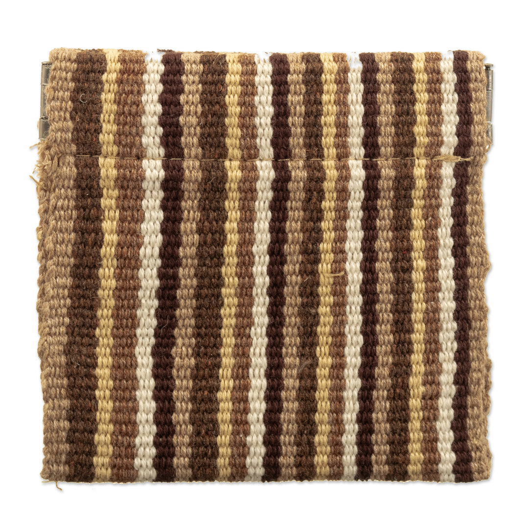 Striped Hand-Woven Cotton Coin Pouch with Snap Top Closure - Warm Winds