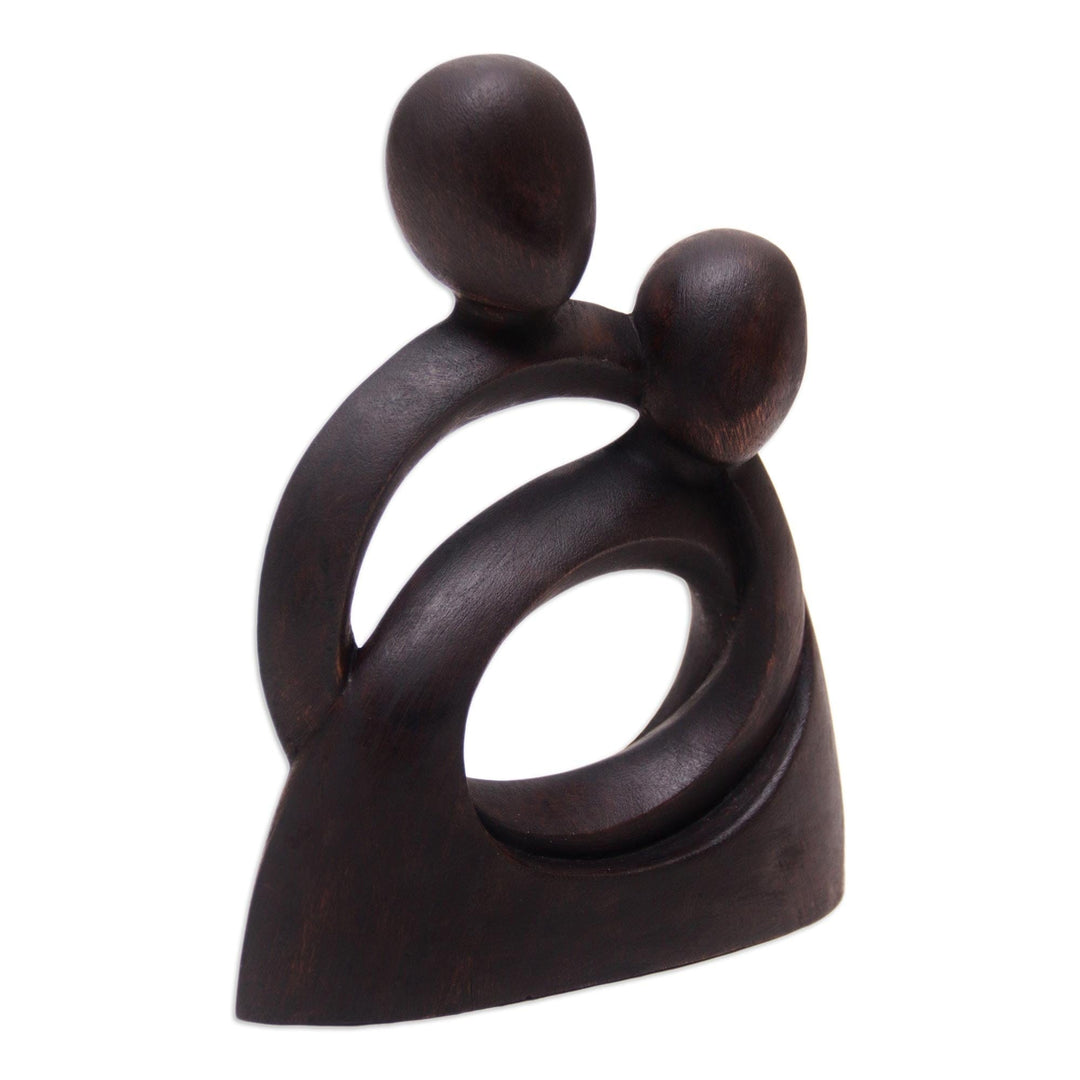 Hand-Carved Romantic Suar Wood Sculpture of Couple Hugging - Endless Embrace
