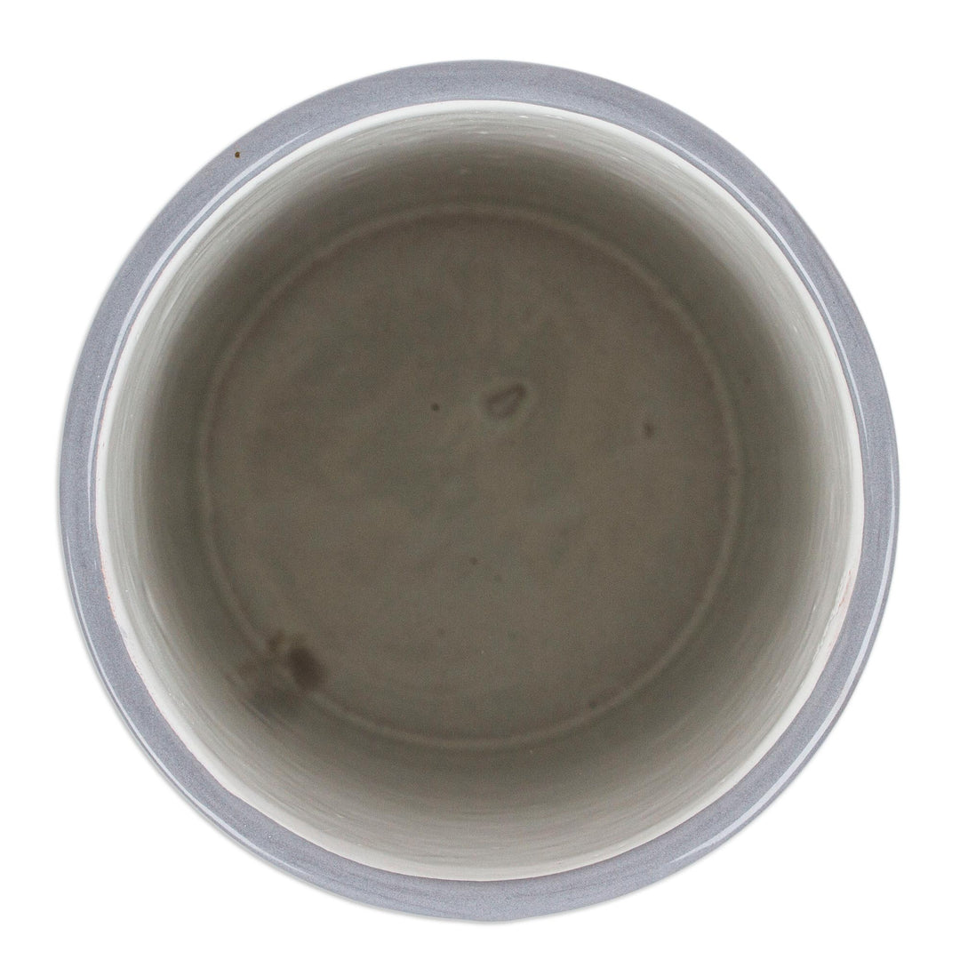 Handcrafted Floral Ceramic Vase in Grey and Orange - Grey Salon