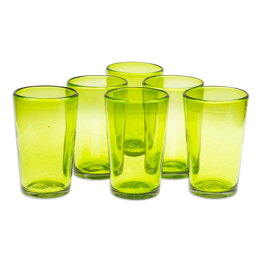 Set of 6 Handblown Recycled Glass Tumblers in Green - Refreshing Forest