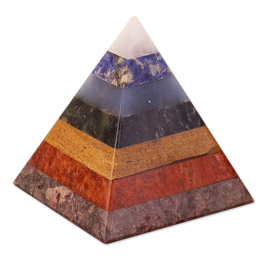 Petite Multi-gemstone Seven Chakras Pyramid Statuette - Chakra Flow