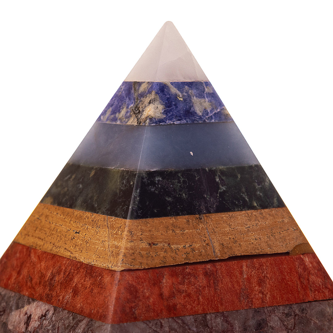 Petite Multi-gemstone Seven Chakras Pyramid Statuette - Chakra Flow