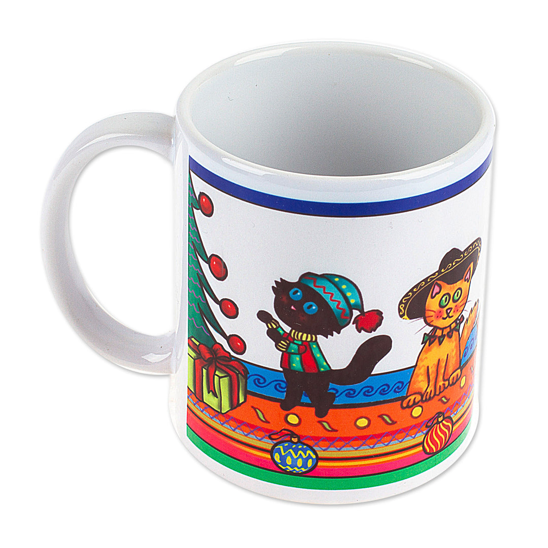 Christmas-Themed Ceramic Mug with Printed Cat Design - Christmas Kittens