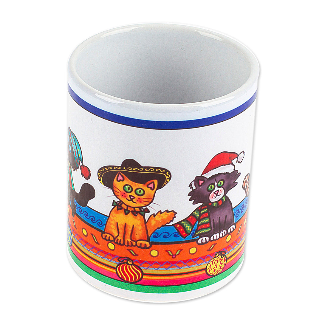 Christmas-Themed Ceramic Mug with Printed Cat Design - Christmas Kittens
