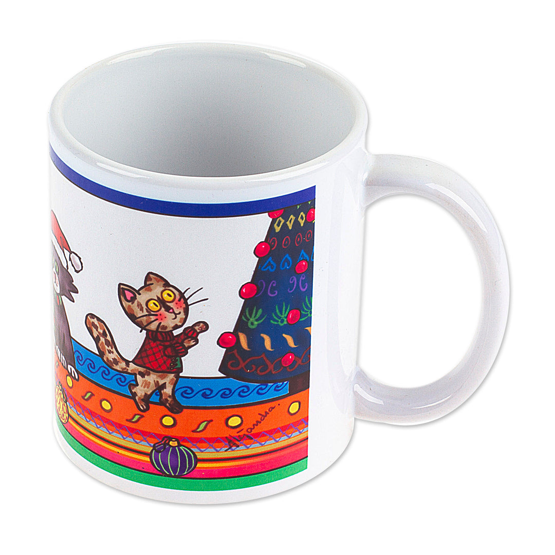 Christmas-Themed Ceramic Mug with Printed Cat Design - Christmas Kittens