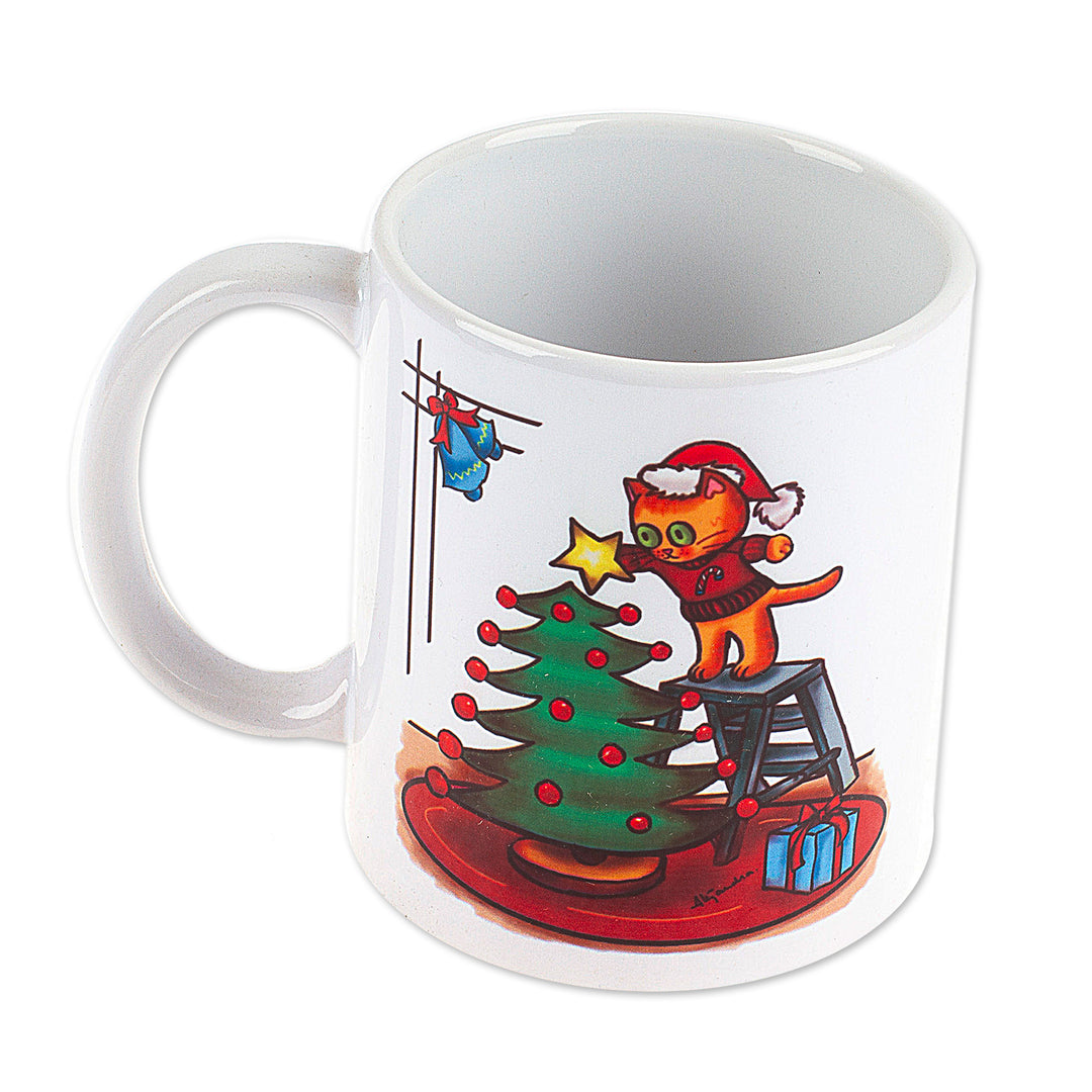 Cat-Themed Ceramic Mug with Printed Christmas Design - Feline Christmas