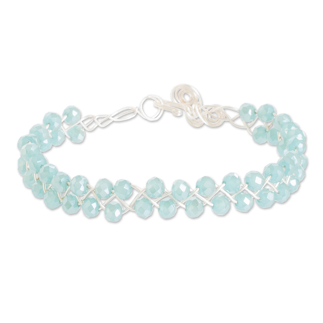 Polymer-Coated Copper Wire Beaded Bracelet with Crystals - Aquatic Sparkles