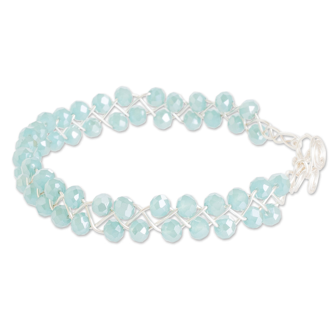 Polymer-Coated Copper Wire Beaded Bracelet with Crystals - Aquatic Sparkles