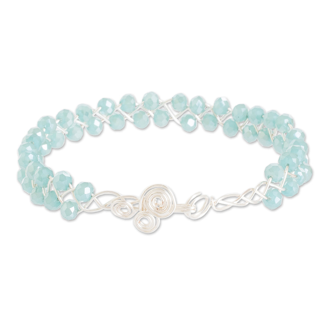 Polymer-Coated Copper Wire Beaded Bracelet with Crystals - Aquatic Sparkles