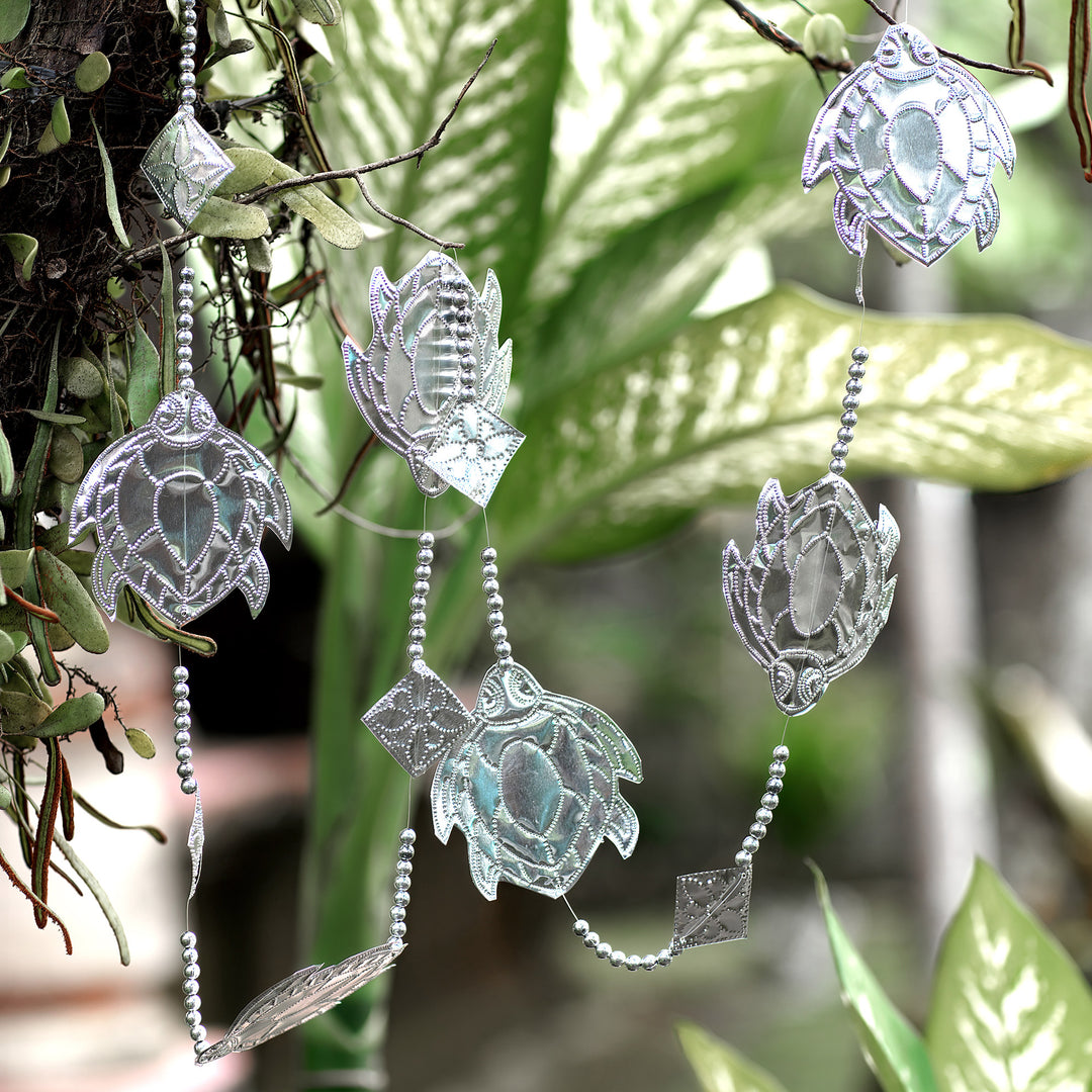 Handcrafted Aluminum Garland with Embossed Turtles - Wise Shells