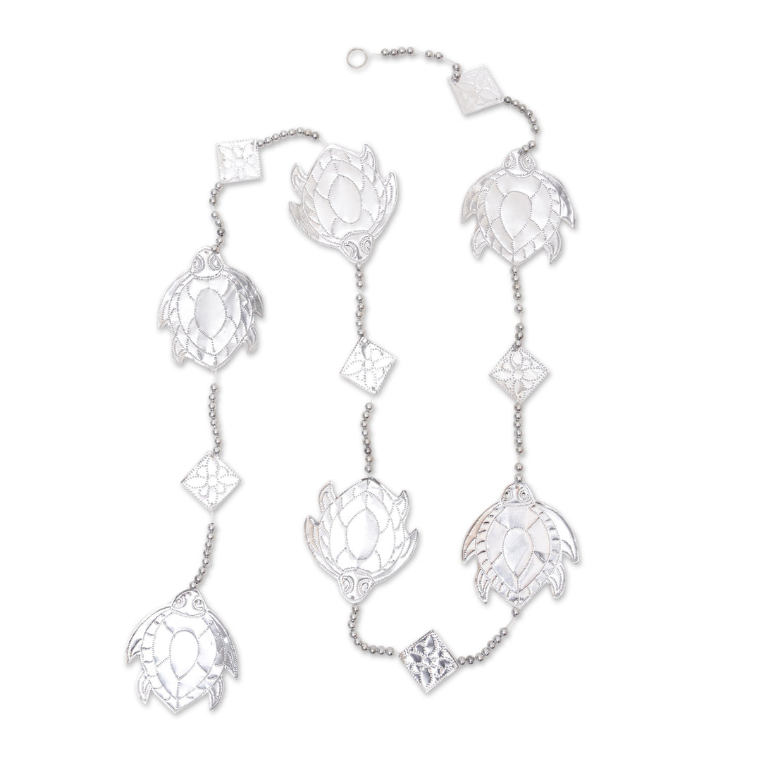 Handcrafted Aluminum Garland with Embossed Turtles - Wise Shells