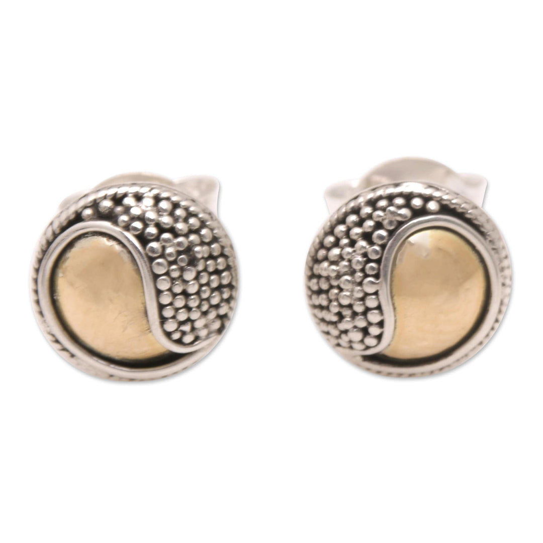 18k Gold-Accented Sterling Silver Ying-Yang Stud Earrings - Precious Duality
