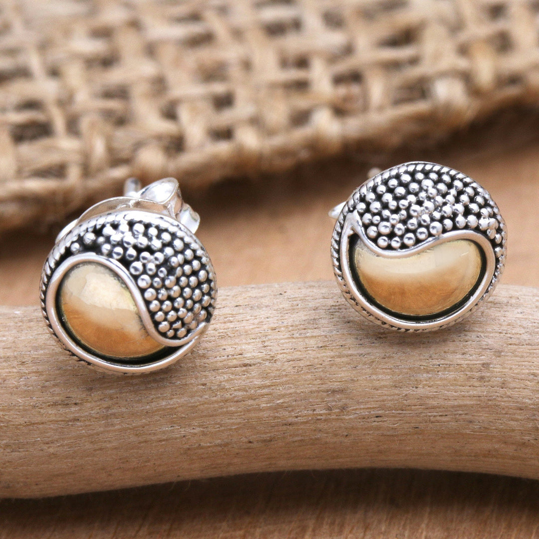 18k Gold-Accented Sterling Silver Ying-Yang Stud Earrings - Precious Duality