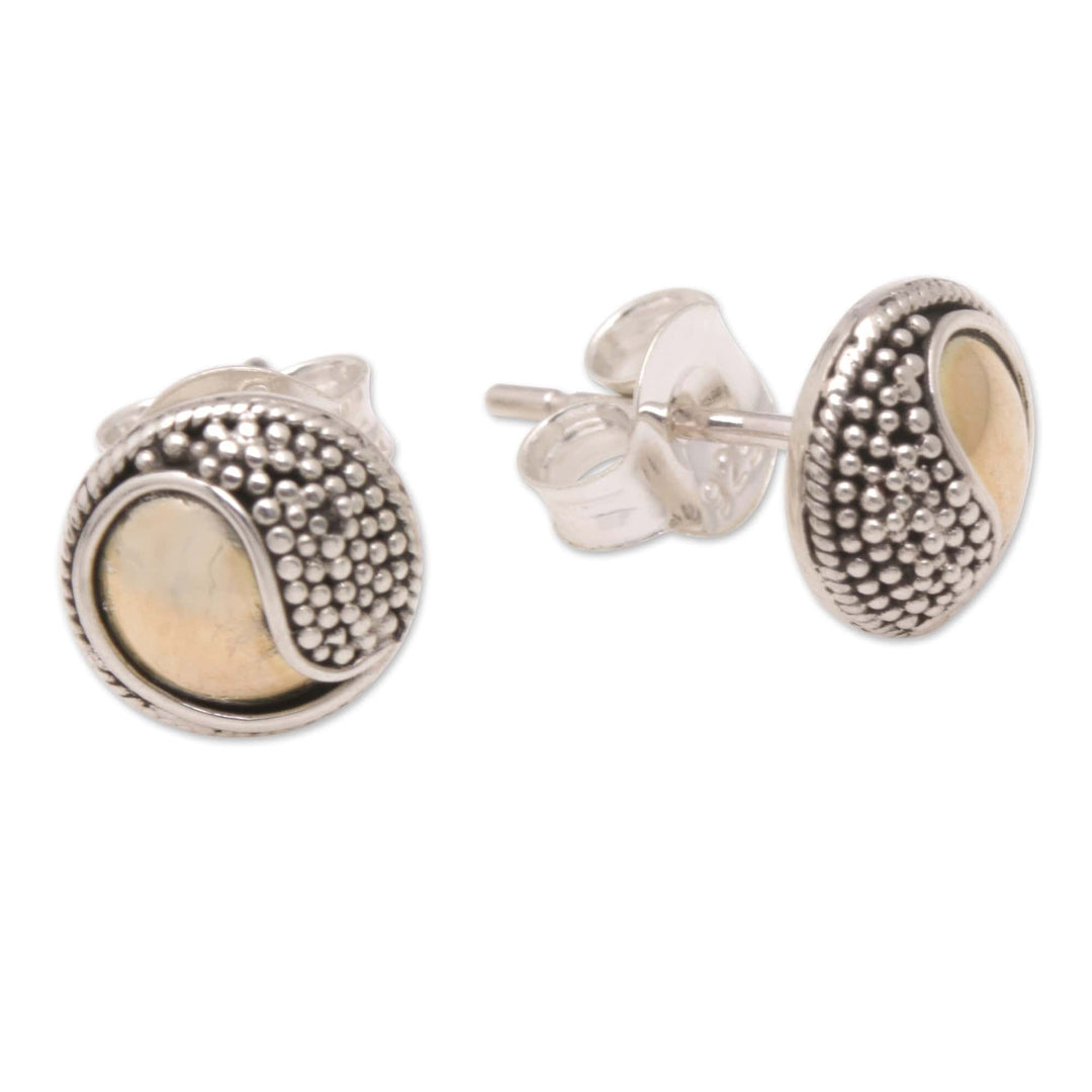 18k Gold-Accented Sterling Silver Ying-Yang Stud Earrings - Precious Duality