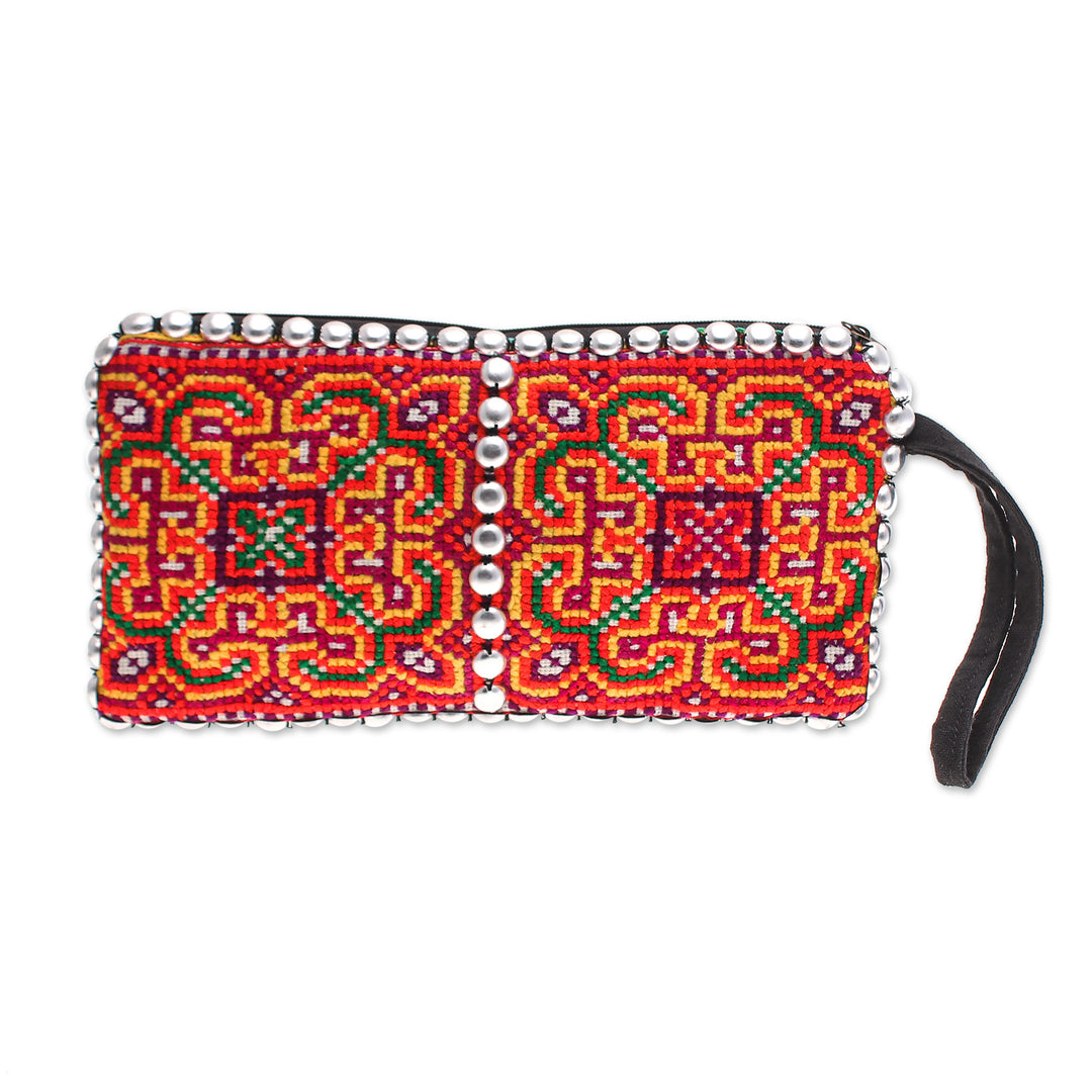 Handcrafted Cross-Stitched Hmong Cotton Wristlet - Cultural Style