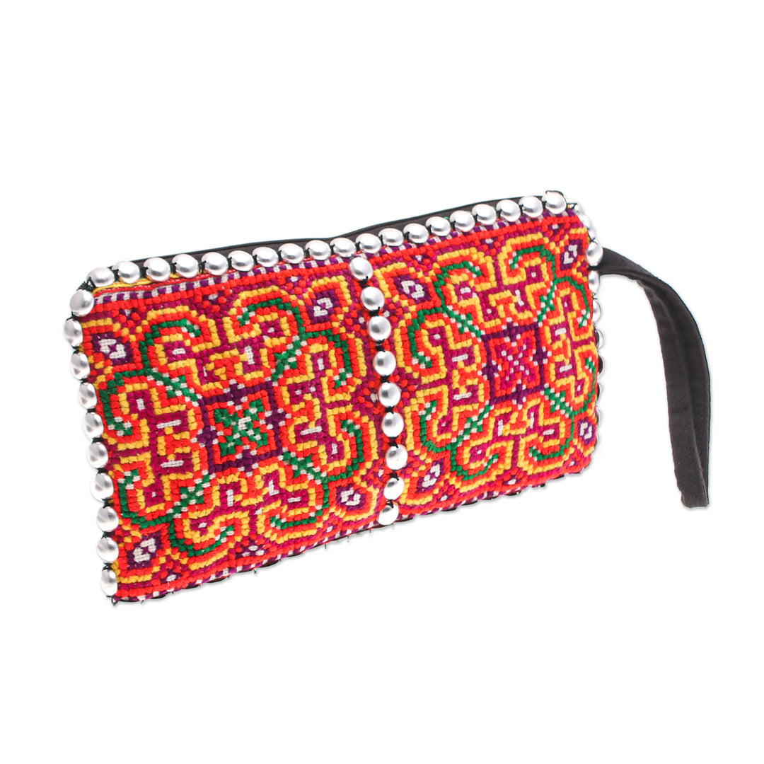 Handcrafted Cross-Stitched Hmong Cotton Wristlet - Cultural Style