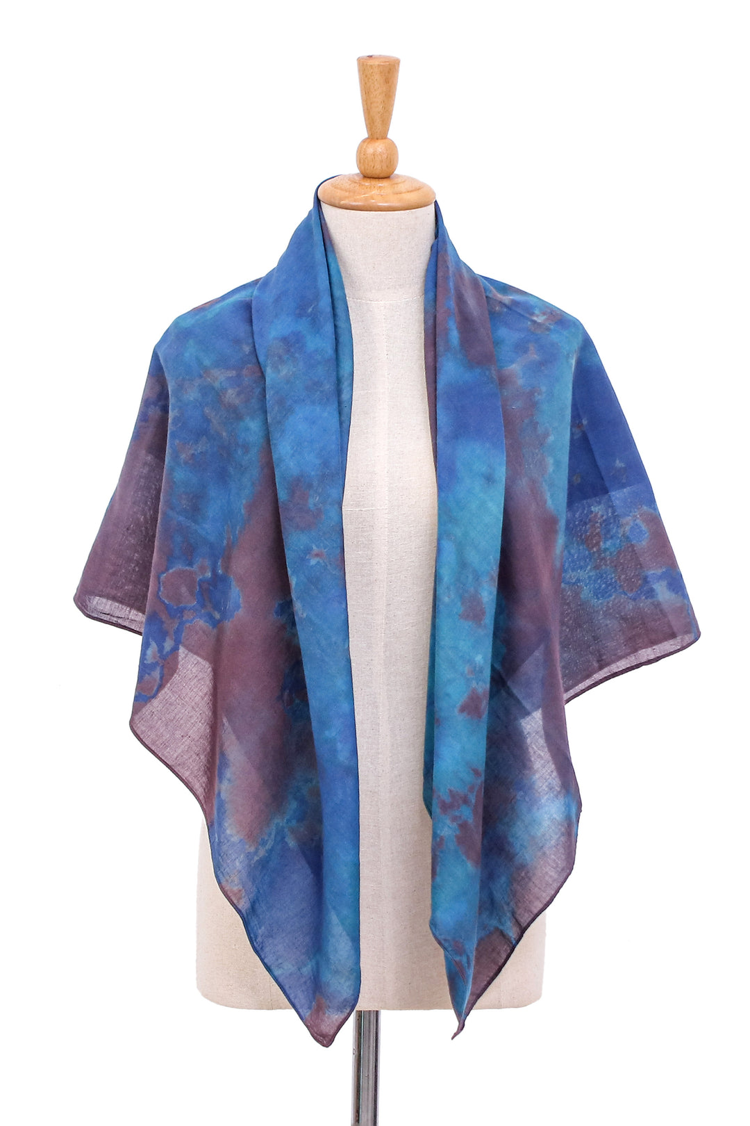 Hand-Dyed Blue and Brown Cotton Wrap Scarf from Thailand - Lovely Cloud
