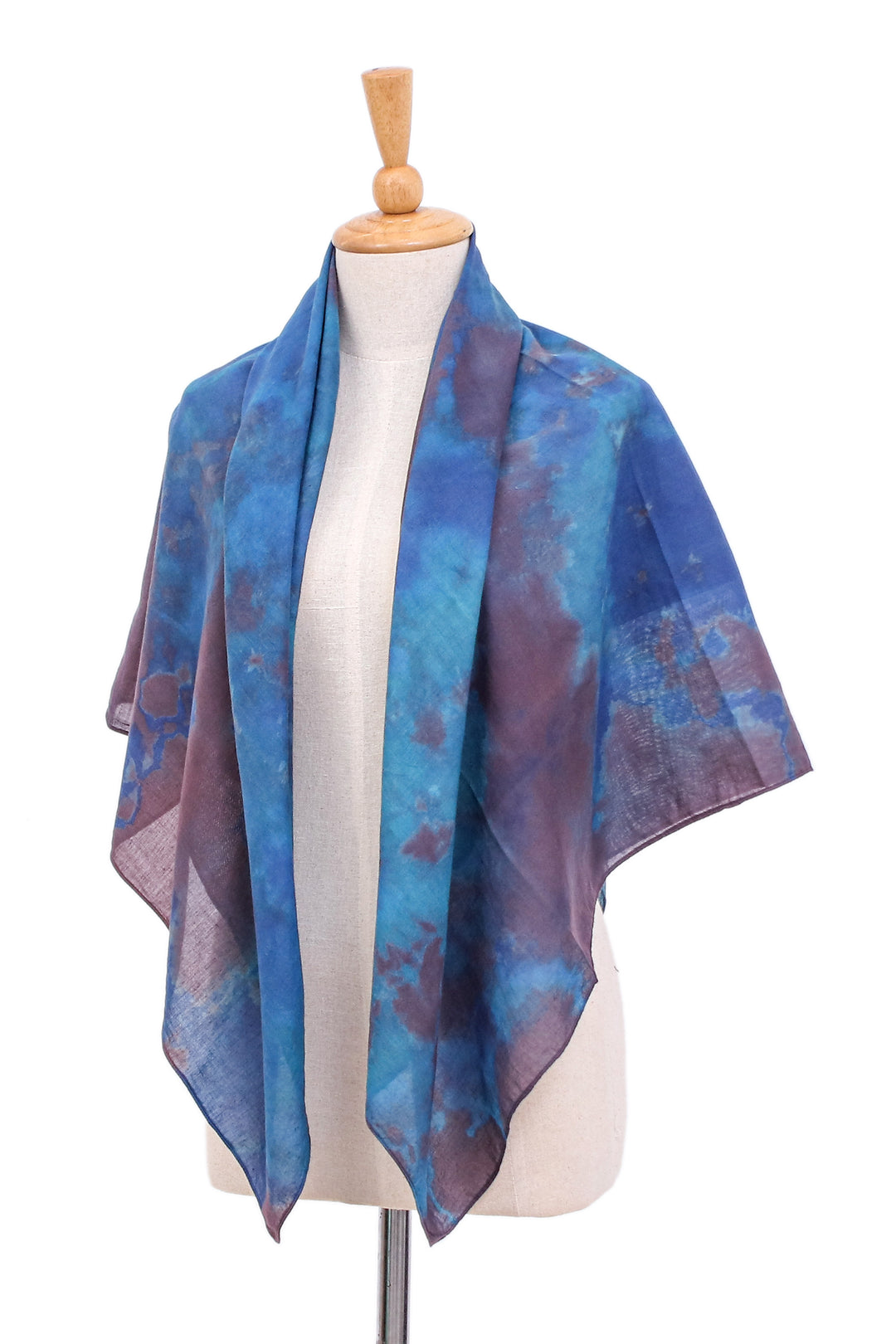 Hand-Dyed Blue and Brown Cotton Wrap Scarf from Thailand - Lovely Cloud
