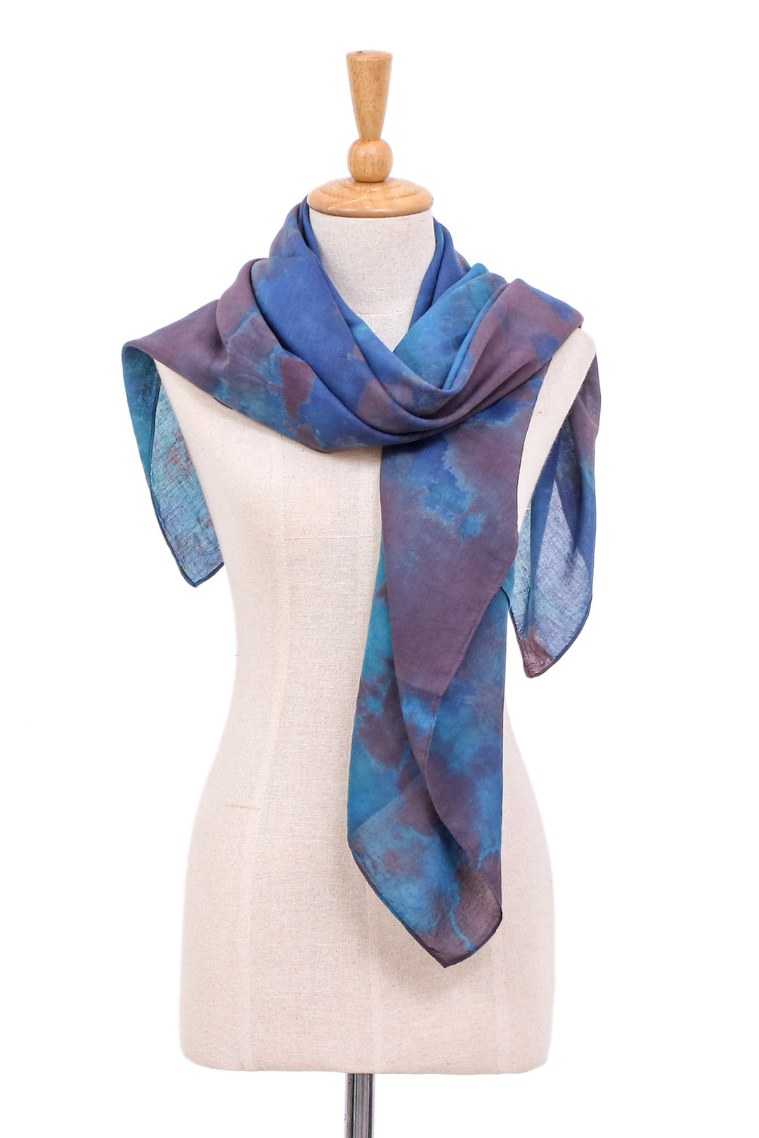 Hand-Dyed Blue and Brown Cotton Wrap Scarf from Thailand - Lovely Cloud