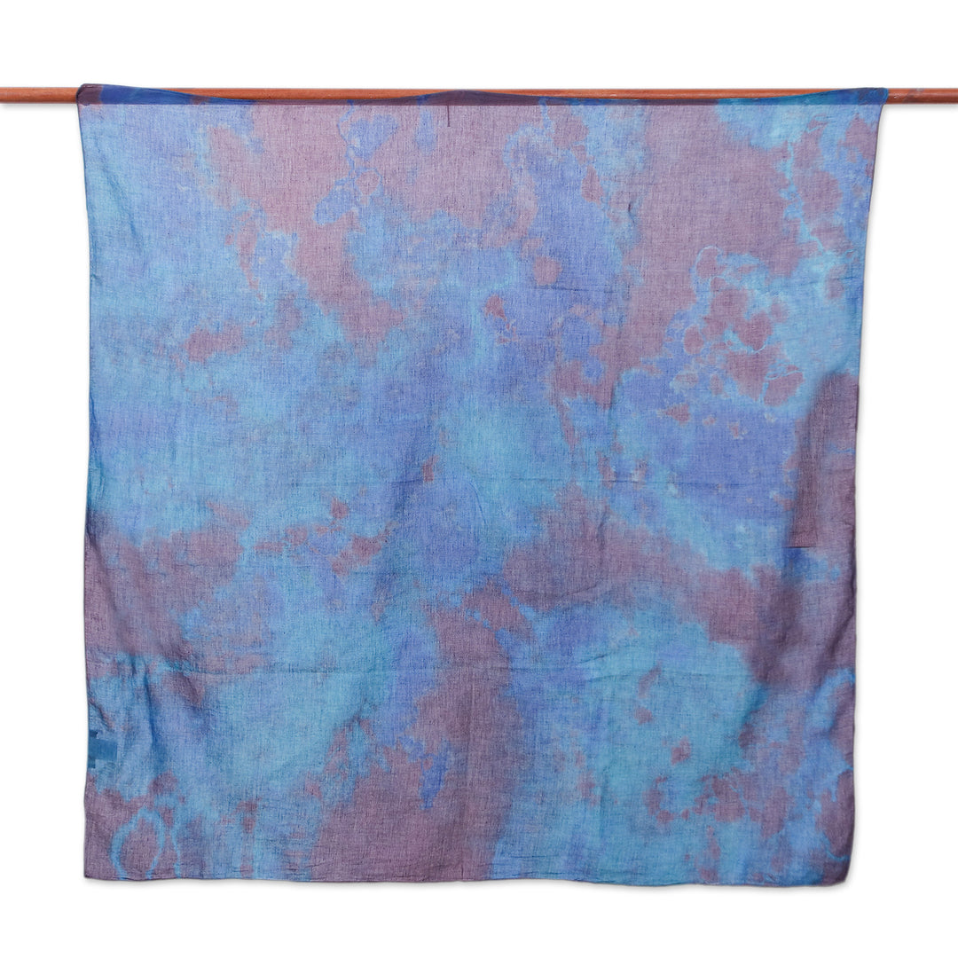Hand-Dyed Blue and Brown Cotton Wrap Scarf from Thailand - Lovely Cloud