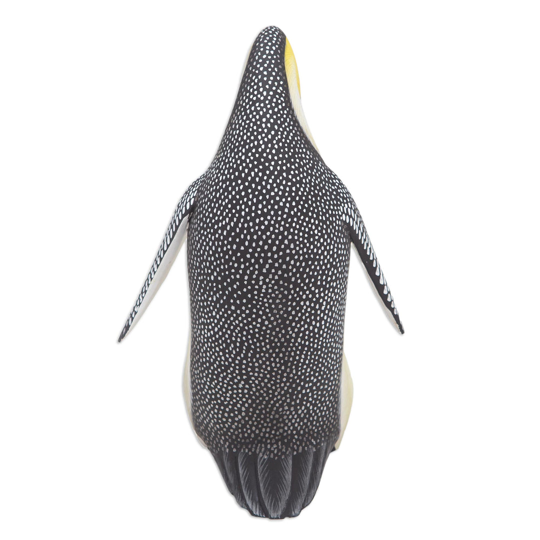 Suar Wood Penguin Sculpture Carved and Painted by Hand - Penguin Mother and Chick